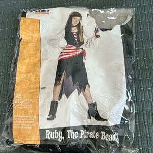Ruby, the pirate beauty, child costume, a top corset style sleeves, poly skirt,